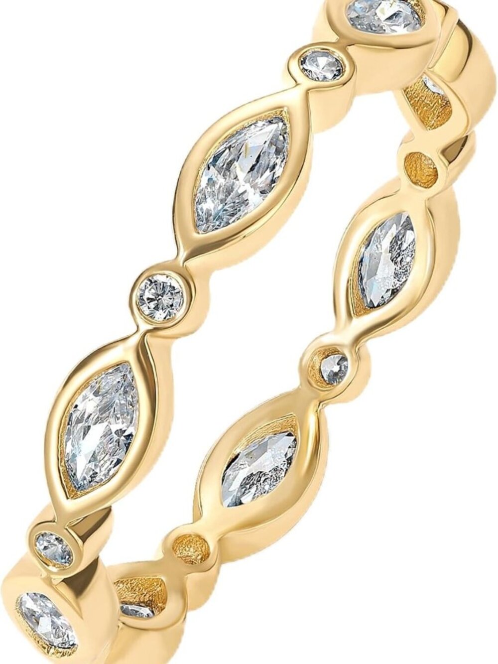 14K Gold Plated Stackable CZ Ring for Women | Elegant Wedding Eternity Band